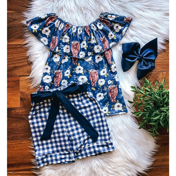 Wellington Designs Other - Wellington Designs Sweet Highland Cow Shorts Set, Sz 7/8 NWT